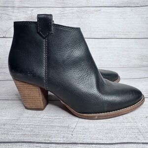 Madewell Billie Boot‎ Black Leather Ankle Booties Block Heel F5044 Womens 5.5